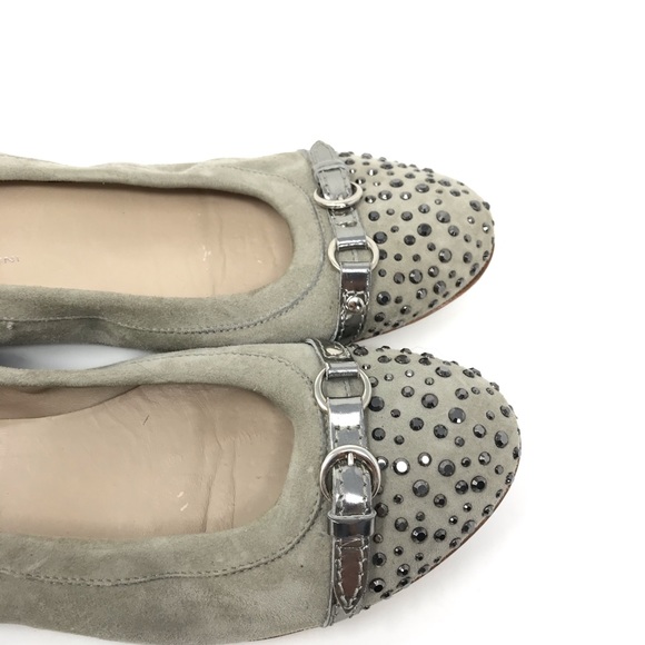 AGL Rhinestone Studded Cap Toe Ballet Flat 41 Gray - Picture 3 of 8